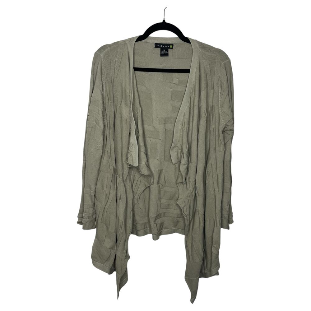 Babette Cardigan Sweater XL Beige Grey Drape Open Textured Knit Cotton Lagenlook